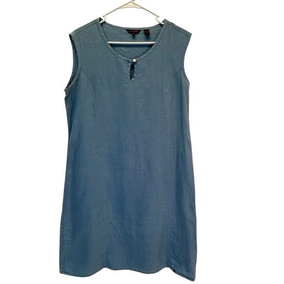 LaNaturelle Dresses & Skirts - LaNaturelle 100% Linen Chambray ‎ Sleeveless Shift Dress Casual Womens Sz Med